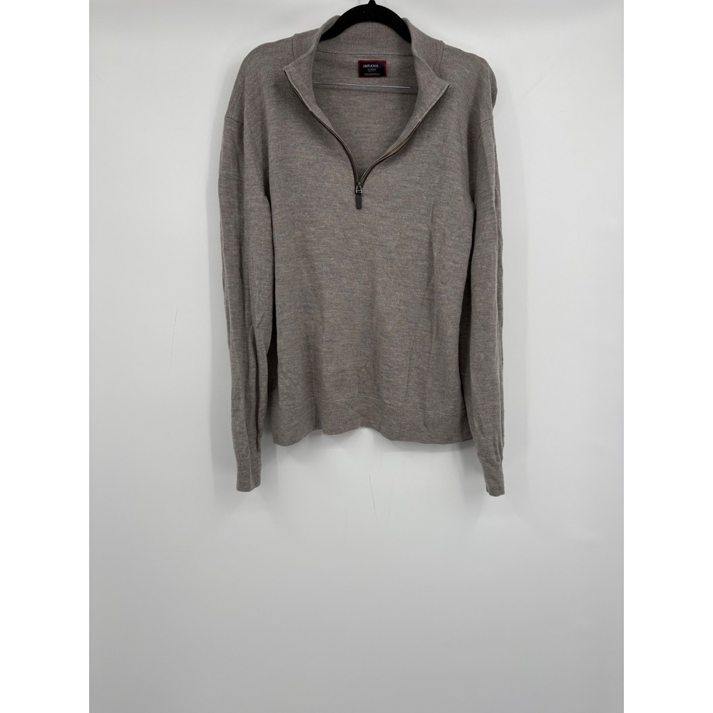 UNTUCKit Mens Extrafine Merino Wool Quarter Zip Sweater Tan XL Regular Fit